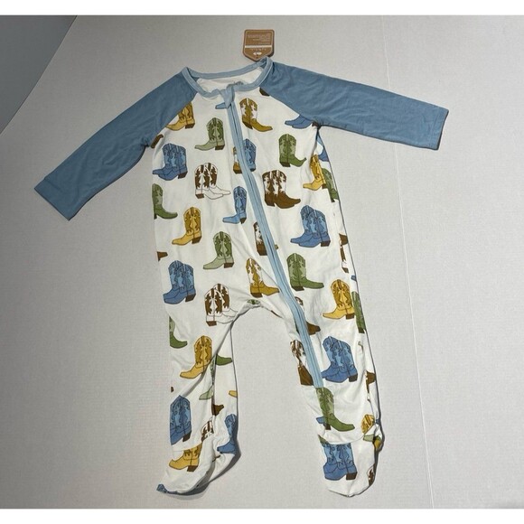 Mud Pie Other - Mud Pie Blue Cowboy Boot Baby Sleeper Size 6-9 Month New With Tags